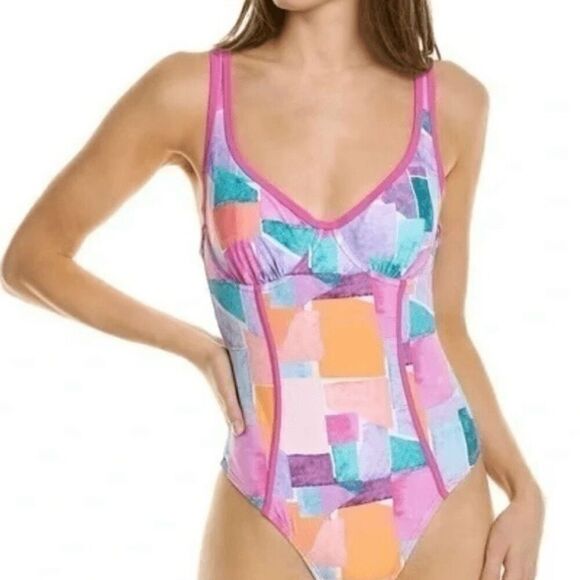 Nanette Lepore NWT molded cup colorblock one piece size 10